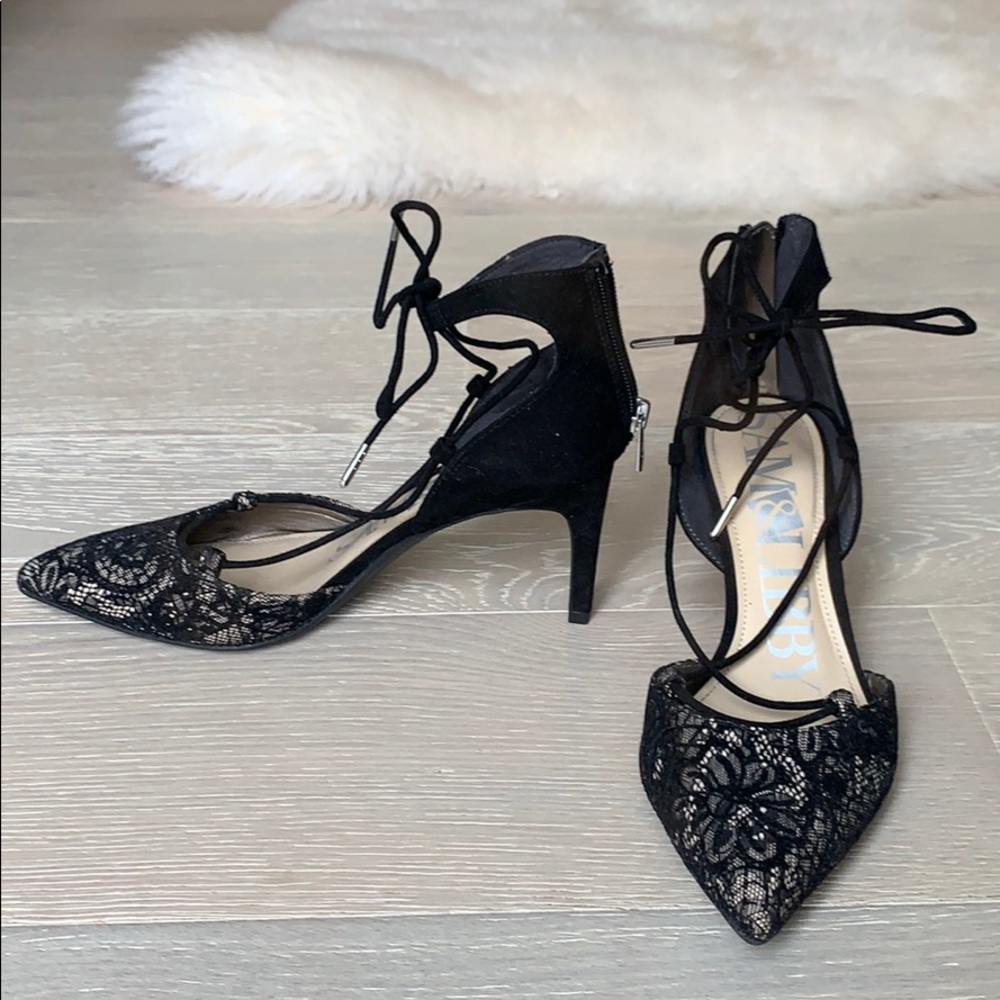 Never worn lace up black heels!!